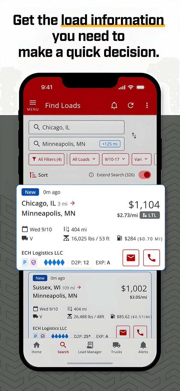 Truckstop app showing the booking confirmation process